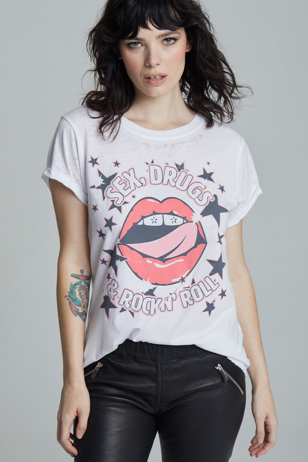 Sex, Drugs, & Rock N’ Roll Fitted Graphic Tee – Vintage Washed Rocker Shirt (50% Off Summer Sale)