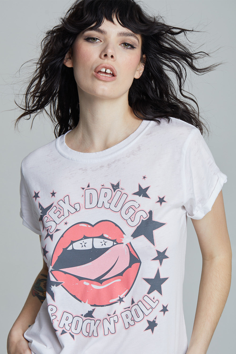 Sex, Drugs, & Rock N’ Roll Fitted Graphic Tee – Vintage Washed Rocker Shirt (50% Off Summer Sale)