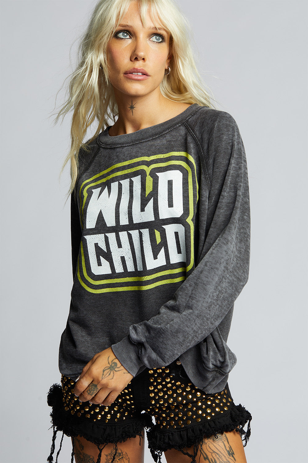 Wild Child Oversized Sweatshirt in Black with vintage-inspired graphic