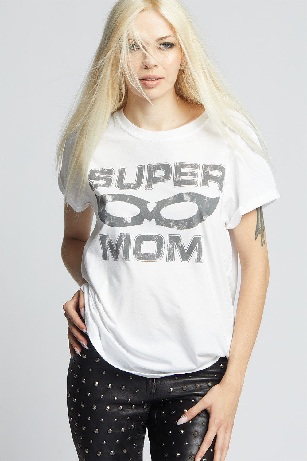 Super Mom White Fitted Burnout Tee