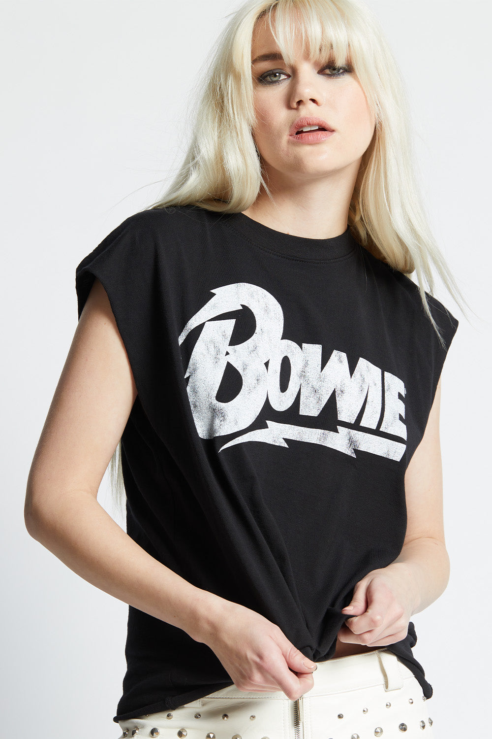 Bowie Cut Off Sleeve T-Shirt – Iconic Rock Logo Tee in Black