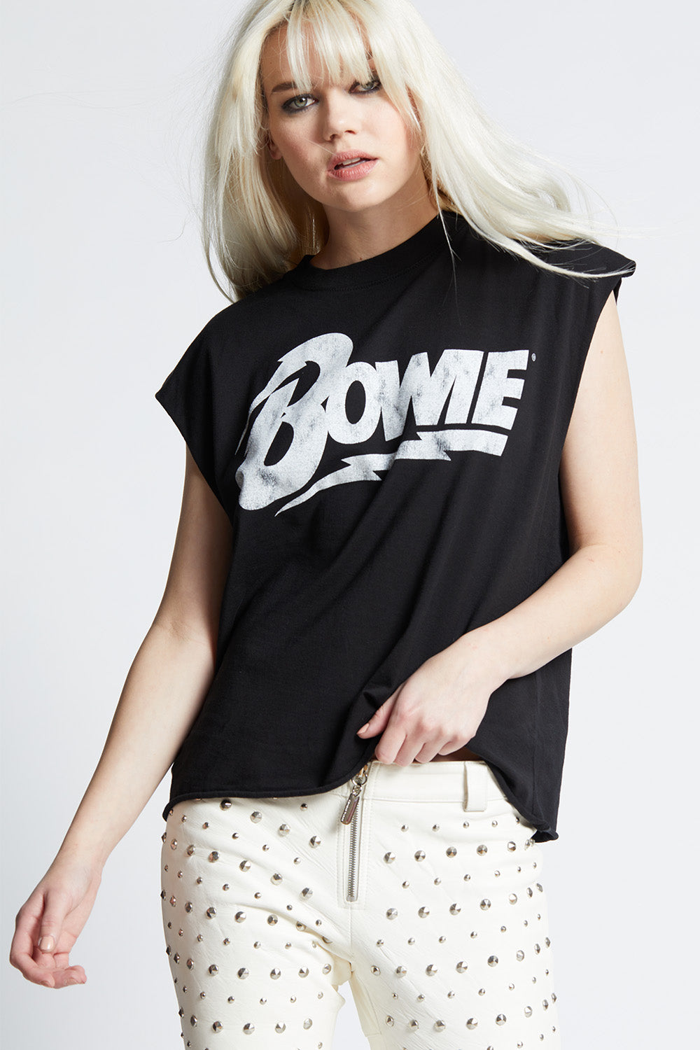 Bowie Cut Off Sleeve T-Shirt – Iconic Rock Logo Tee in Black