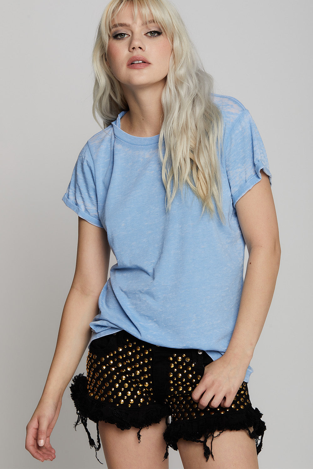 Washed Denim Distressed Tee