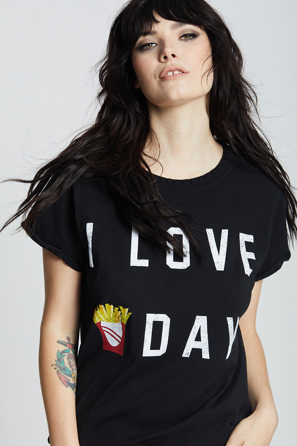 Women's I Love Fry-Day T-shirt in Black with "Fry-Day" graphic