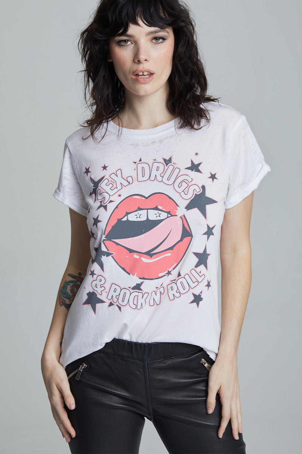 Sex, Drugs, & Rock N’ Roll Fitted Graphic Tee – Vintage Washed Rocker Shirt (50% Off Summer Sale)