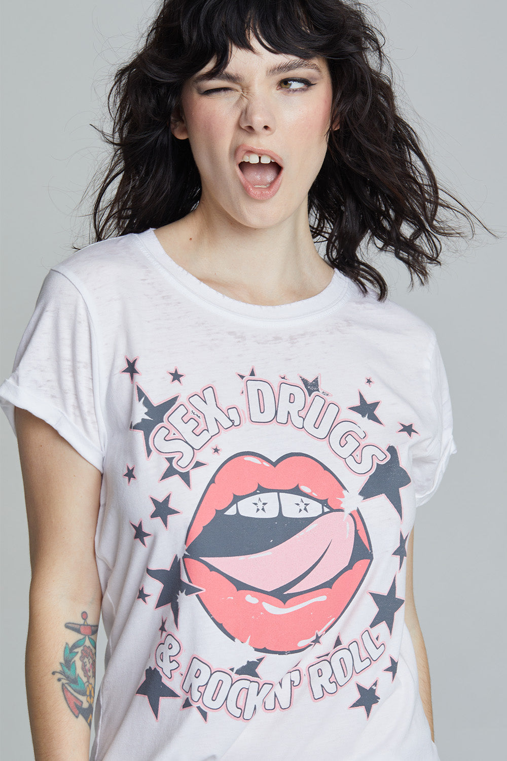 Sex, Drugs, & Rock N’ Roll Fitted Graphic Tee – Vintage Washed Rocker Shirt (50% Off Summer Sale)