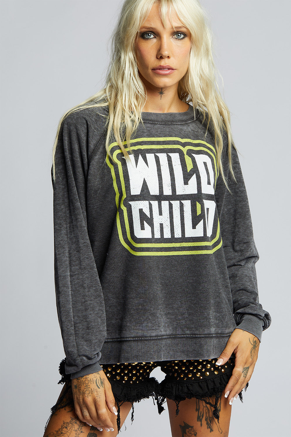 Wild Child Oversized Sweatshirt in Black with vintage-inspired graphic