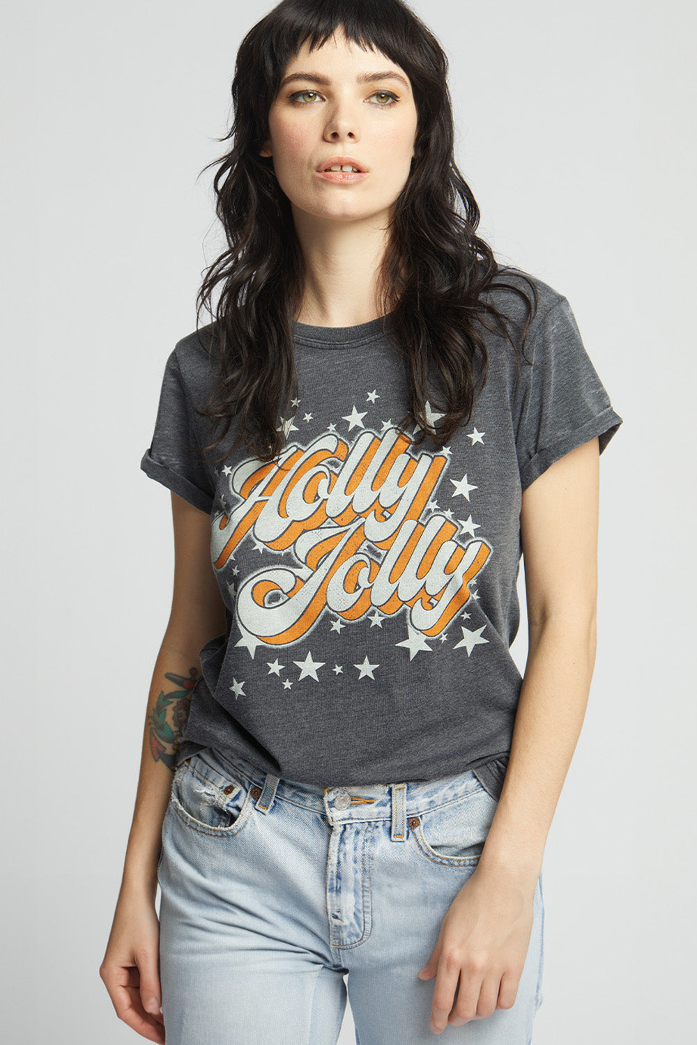Holly Jolly Retro Style Fitted Burnout Tee