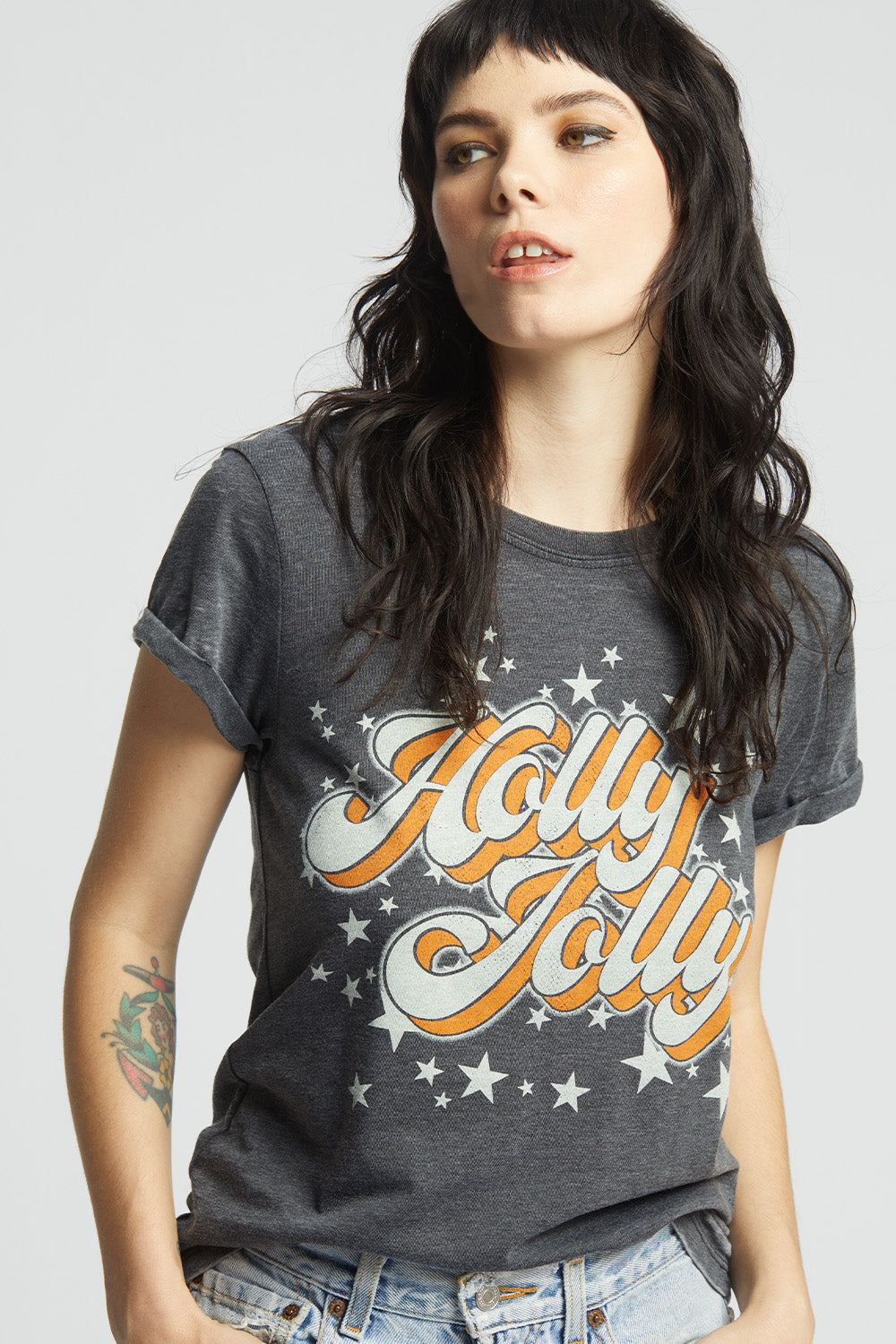 Holly Jolly Retro Style Fitted Burnout Tee