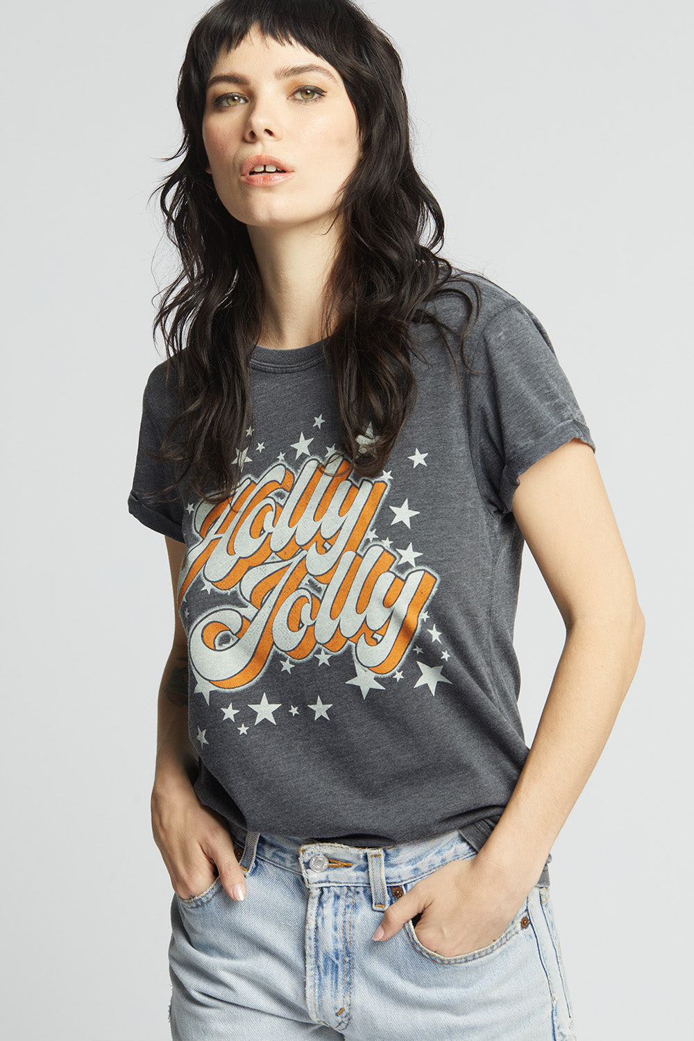 Holly Jolly Retro Style Fitted Burnout Tee