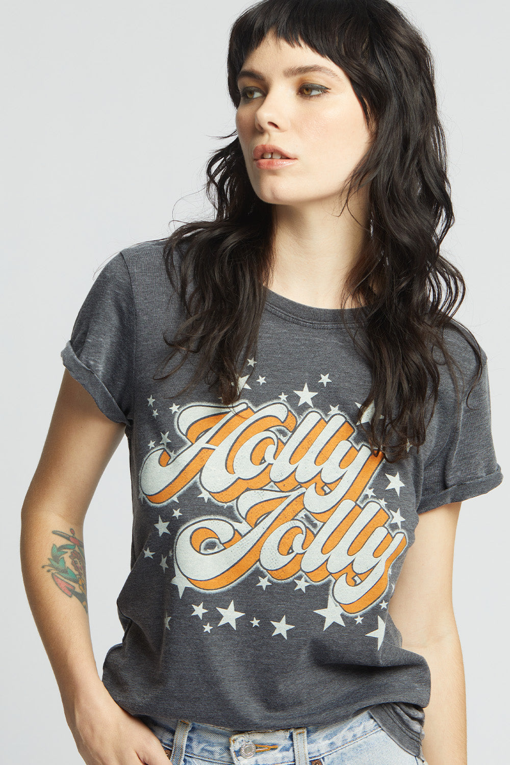 Holly Jolly Retro Style Fitted Burnout Tee