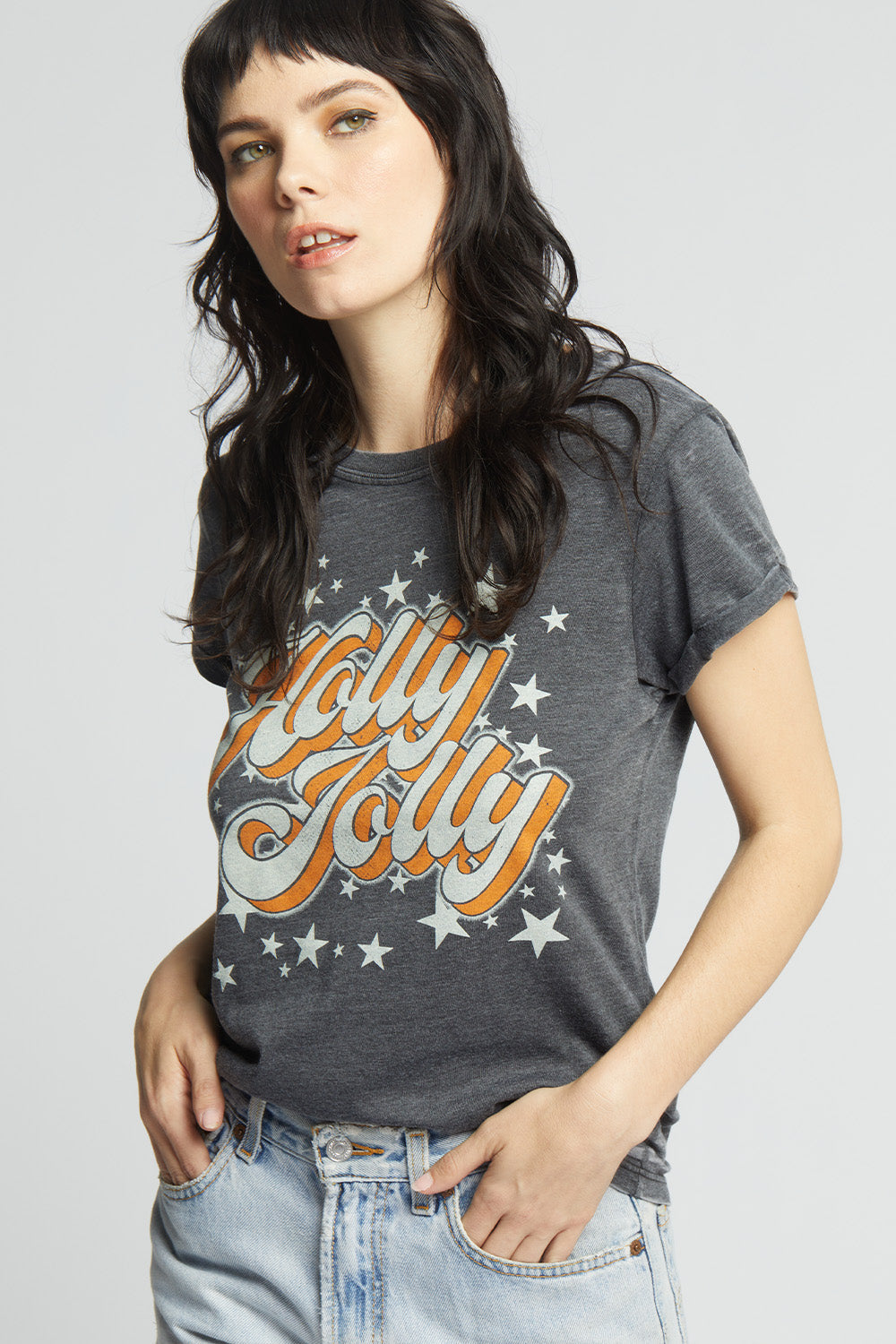 Holly Jolly Retro Style Fitted Burnout Tee