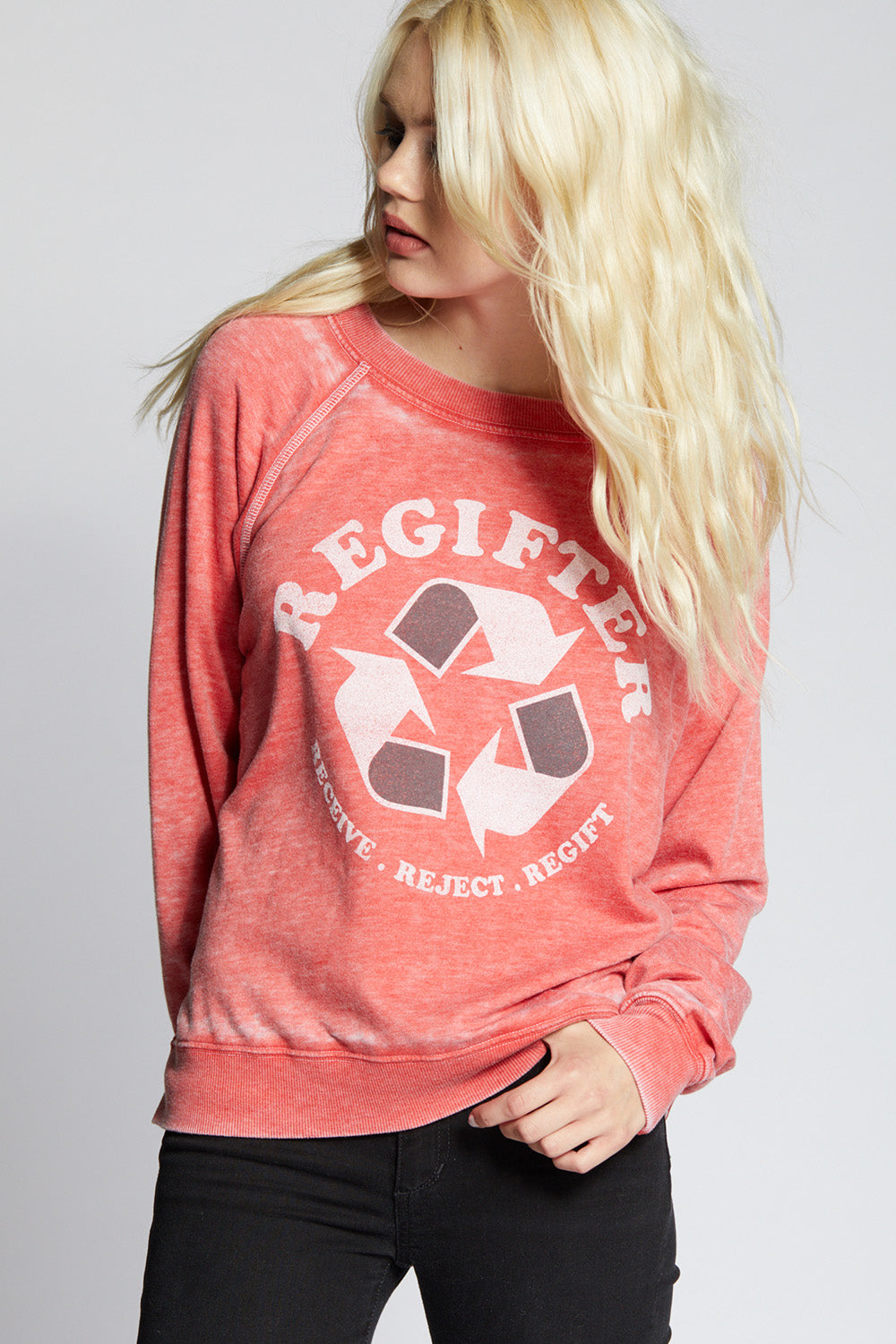 Regifter Oversized Sweatshirt in Paprika with recycling graphic and text